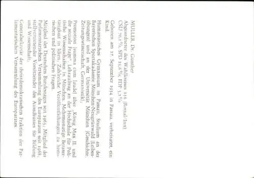 Ak Politiker Günther Müller, Autogramm