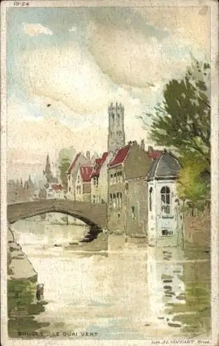 Künstler Ak Bruges Brügge Flandern Westflandern, Brücke, Altstadt