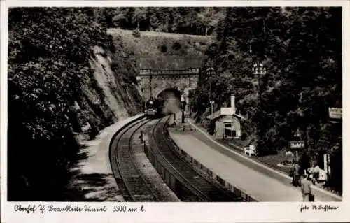 Ak Oberhof im Thüringer Wald, Bahnhof, Tunnel, Dampflok