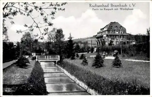 Ak Bad Brambach im Vogtland, Partie im Kurpark mit Weidighaus