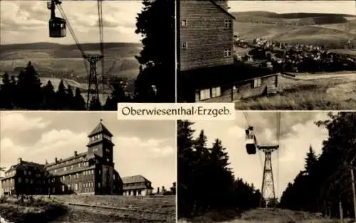 Ak Oberwiesenthal im Erzgebirge, Fichtelberg, Fichtelberghaus, Seilbahn, Panorama