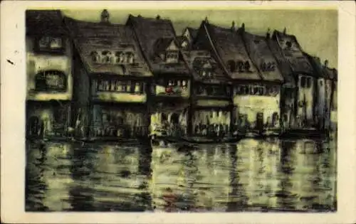 Künstler Ak Bamberg Franken, Häuser an der Regnitz