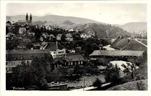 Ak Forbach im Murgtal Baden Württemberg, Totalansicht, Kirchturm, Brücke