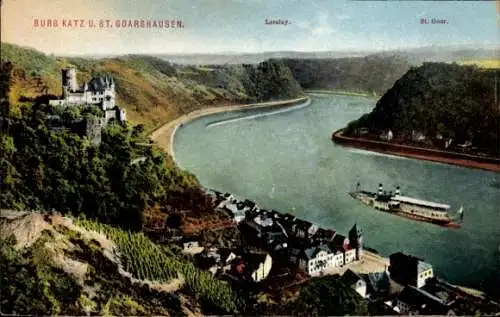 Ak St. Goarshausen am Rhein, Burg Katz, Loreley, St. Goar