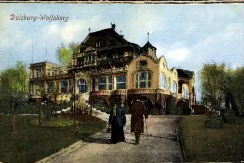 Ak Duisburg im Ruhrgebiet, Wolfsburg, Gebäude, Personen