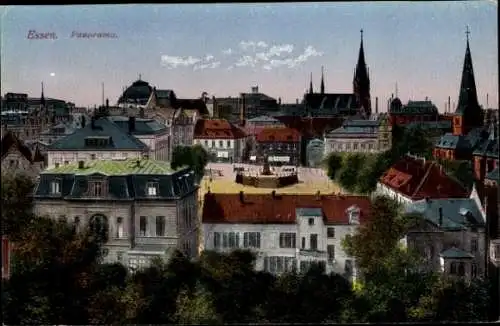 Ak Essen im Ruhrgebiet, Panorama , Denkmal, Kirchturm