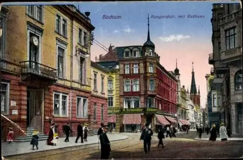 Ak Bochum im Ruhrgebiet, Bongardstraße mit Rathaus, Handlung H. Schneider