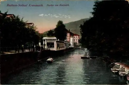 Ak Bad Kreuznach in Rheinland Pfalz, Radium-Solbad, Partie am Kurpark, Ruderboote