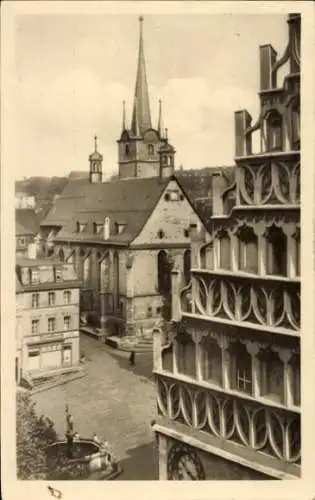 Ak Pößneck in Thüringen, Markt, Kirchturm, Giebelhaus