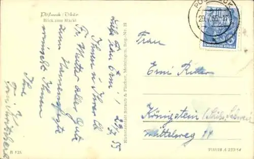 Ak Pößneck in Thüringen, Markt, Kirchturm, Giebelhaus