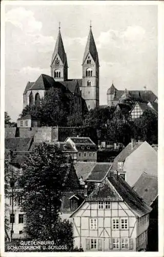 Ak Quedlinburg im Harz, Teilansicht, Schlosskirche, Schloss