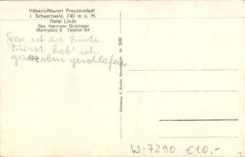 Ak Freudenstadt im Schwarzwald, Hotel Linde