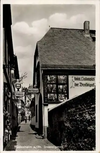 Ak Rüdesheim am Rhein, Beim Lindenwirt in der Drosselgasse, Rüdesheimer Schloss