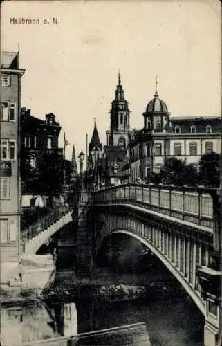 Ak Heilbronn am Neckar, Teilansicht, Brücke, Kirchturm