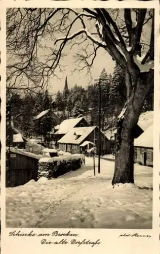 Ak Schierke Wernigerode am Harz, Dorfstraße im Winter