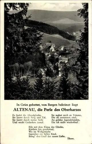 Ak Altenau Clausthal Zellerfeld im Oberharz, Teilansicht, Gedicht Altenau, die Perle des Oberharzes