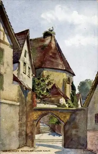 Künstler Ak Mürdter, Waiblingen im Rems Murr Kreis, Aufgang zur kleinen Kirche