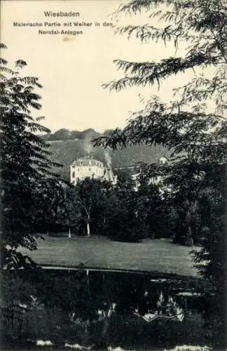 Ak Wiesbaden in Hessen, Nerotal-Anlagen, Weiher