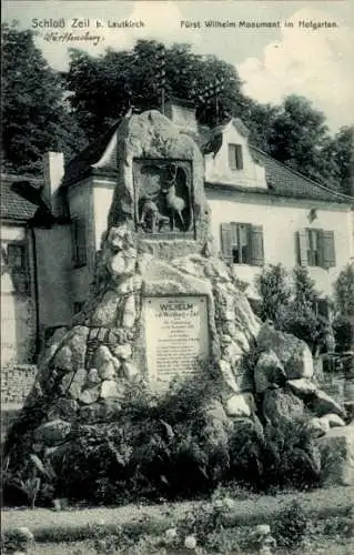 Ak Leutkirch im Allgäu Baden Württemberg, Schloss Zeil, Fürst Wilhelm Monument, Hofgarten