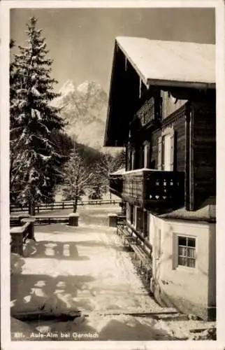 Ak Garmisch Partenkirchen in Oberbayern, Aule-Alm, Winteransicht