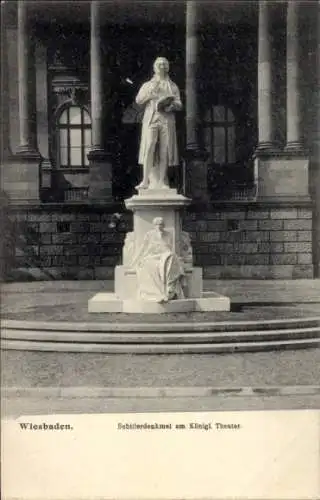 Ak Wiesbaden in Hessen, Königl. Theater, Schillerdenkmal