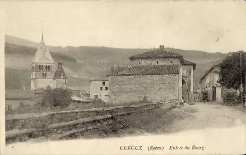 Ak Ouroux Rhône, Entree du Bourg, Kirchturm