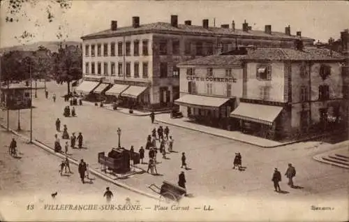 Ak Villefranche sur Saône Rhône, Place Carnot, Café de Commerce