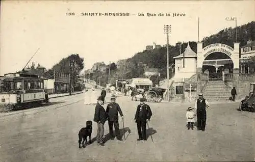 Ak Sainte Adresse Seine Maritime, Rue de la Heve, Kutsche, Straßenbahn, Eingang Restaurant G.Pradier