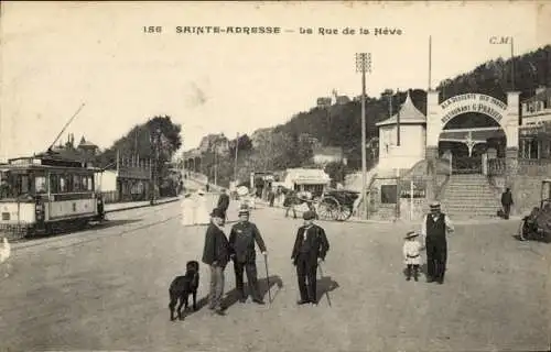 Ak Sainte Adresse Seine Maritime, Rue de la Heve, Kutsche, Straßenbahn, Eingang Restaurant G.Pradier