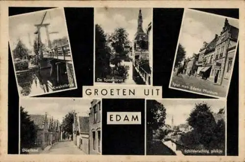 Ak Edam Volendam Nordholland Niederlande, Hebebrücke, Kanal, Straßenpartie, Museum