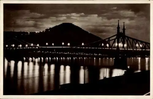 Ak Budapest Ungarn, Franz Josefs-Brücke, Gellertberg bei Nacht