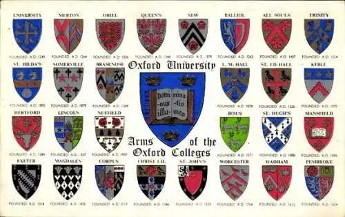 Wappen Studentika Ak Oxford Oxfordshire England, Wappen der Colleges, Oxford University