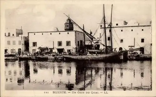 Ak Bizerte Tunesien, A Corner of the Quay, Segelboot im Hafen