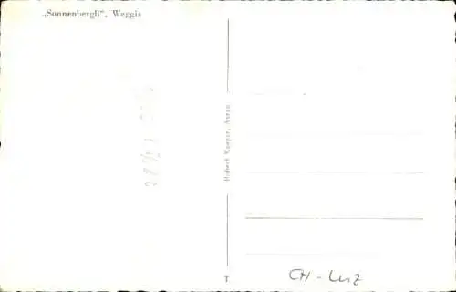 Ak Weggis Kt. Luzern Schweiz, Blick vom Sonnenbergli in Tal auf Stadt und See
