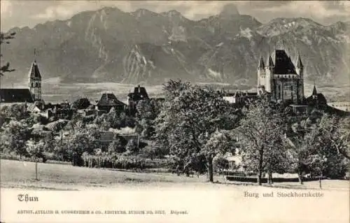 Ak Thun Kanton Bern Schweiz, Burg, Stockhornkette