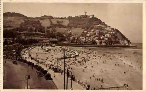 Ak Donostia San Sebastián Baskenland, Gesamtansicht des Strandes Ondarreta