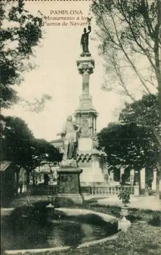 Ak Pamplona Navarra, Denkmal für die Fueros von Navarra