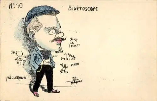 Künstler Ak Norwins, Binetoscope No. 10, Millerand, Karikatur