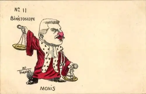 Künstler Ak Norwins, Binetoscope No. 11, Karikatur, Monis, Dreyfus Affäre
