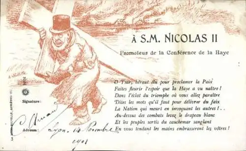 Ak Burenkrieg, Paul Kruger trägt das Kreuz, Konferenz von La Haye