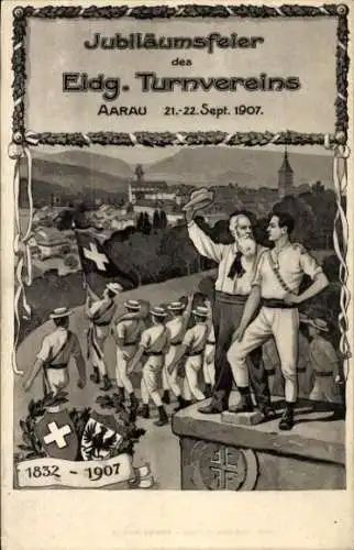 Ak Aarau Kanton Aargau, Jubiläumsfeier des Eidg. Turnvereins 1907, Wappen