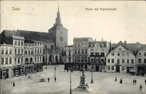 Ak Słupsk Stolp Pommern, Markt, Marienkirche, Geschäftshäuser, Geschäft Gelbstein