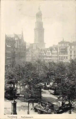 Ak Hamburg, Großneumarkt, Vogelschau, Marktstand, Bäume, Michaeliskirche