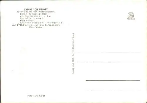 Ak Sängerin Undine von Medvey, Portrait, Autogramm