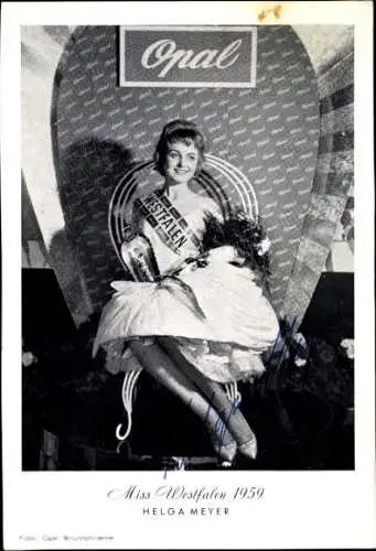 Ak Schauspielerin und Miss Westfalen 1959 Helga Meyer, Portrait, Autogramm