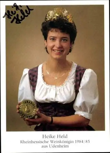 Ak Schauspielerin Heike Held, Portrait, Rheinhessische Weinkönigen 1984/85, Udenheim, Autogramm