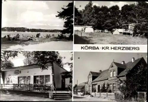 Ak Körba Lebusa in Brandenburg, Zeltplatz, Gaststätte Seeblick, Konsum Verkaufsstelle, Körbaer See