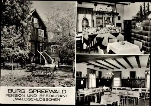 Ak Burg im Spreewald, Pension und Restaurant Waldschlösschen, Innen und Außen