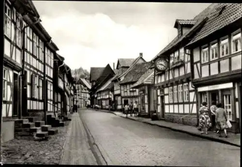 Ak Stolberg im Harz, Thomas Müntzer Gasse, Fleischerei, Fachwerkhäuser