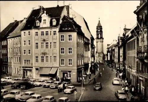 Ak Bautzen in der Oberlausitz, Reichenturm mit Reichenstraße, Autos